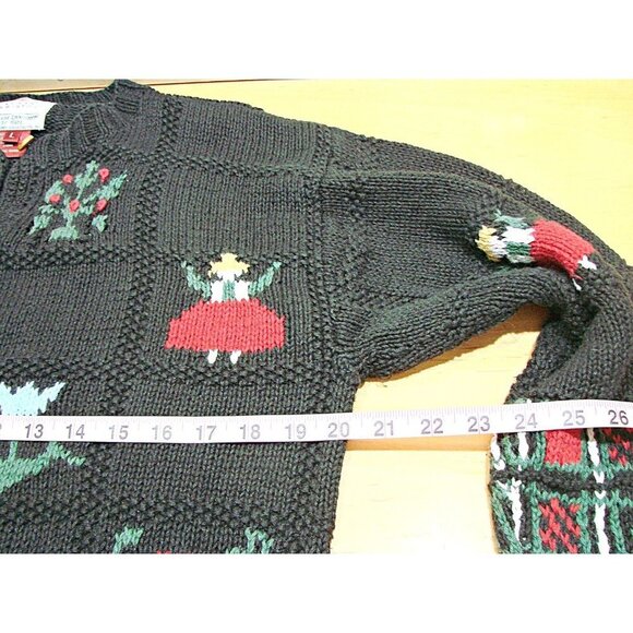 Vintage Y2K Susan Bristol Hand Knit Embroidered Cardigan Sweater Floral Black Lg - Picture 10 of 12